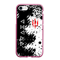 Чехол iPhone 7/8 матовый The Witcher black & white, цвет: 3D-малиновый