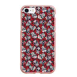 Чехол iPhone 7/8 матовый Skulls & roses, цвет: 3D-светло-розовый