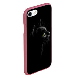 Чехол iPhone 7/8 матовый Черный кот на черном фоне, цвет: 3D-малиновый — фото 2