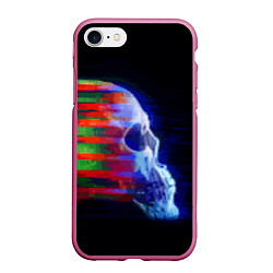 Чехол iPhone 7/8 матовый Color glitch skull, цвет: 3D-малиновый