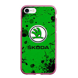 Чехол iPhone 7/8 матовый Skoda - Брызги красок, цвет: 3D-малиновый