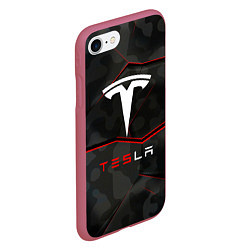 Чехол iPhone 7/8 матовый Tesla Sport Logo, цвет: 3D-малиновый — фото 2