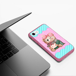 Чехол iPhone 7/8 матовый Мишка с подарками день влюбленных, цвет: 3D-малиновый — фото 2