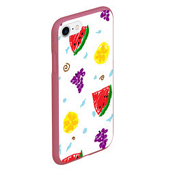 Чехол iPhone 7/8 матовый Пиксельные фрукты, цвет: 3D-малиновый — фото 2