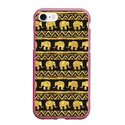 Чехол iPhone 7/8 матовый Золотые слоны, цвет: 3D-малиновый