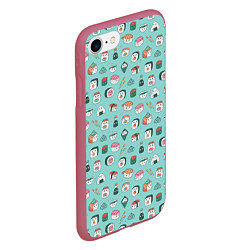 Чехол iPhone 7/8 матовый Кавайные суши и роллы с глазами, цвет: 3D-малиновый — фото 2