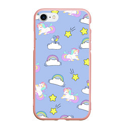 Чехол iPhone 7/8 матовый Единоржки и облака, цвет: 3D-светло-розовый