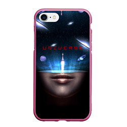 Чехол iPhone 7/8 матовый Universe galaxy, цвет: 3D-малиновый
