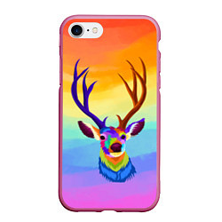 Чехол iPhone 7/8 матовый Олень Красочный, цвет: 3D-малиновый