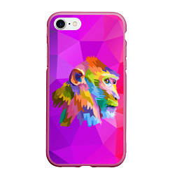 Чехол iPhone 7/8 матовый Цветная обезьяна Color monkey, цвет: 3D-малиновый