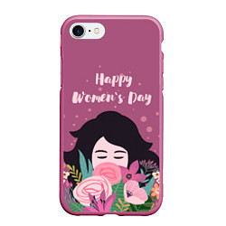 Чехол iPhone 7/8 матовый Happy Womens Day, цвет: 3D-малиновый