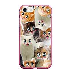 Чехол iPhone 7/8 матовый Много кошек с большими анимэ глазами, цвет: 3D-малиновый