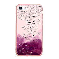 Чехол iPhone 7/8 матовый Птицы на небе, цвет: 3D-светло-розовый
