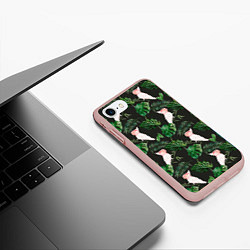 Чехол iPhone 7/8 матовый Белые попугаи и листья, цвет: 3D-светло-розовый — фото 2