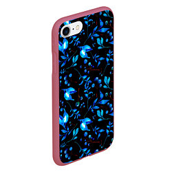 Чехол iPhone 7/8 матовый Ночные синие листья, цвет: 3D-малиновый — фото 2