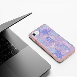 Чехол iPhone 7/8 матовый Морские коньки и медузы, цвет: 3D-светло-розовый — фото 2