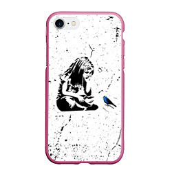 Чехол iPhone 7/8 матовый Banksy - Бэнкси девочка с птицей, цвет: 3D-малиновый