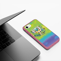 Чехол iPhone 7/8 матовый Лиса фенек среди цветов, цвет: 3D-малиновый — фото 2