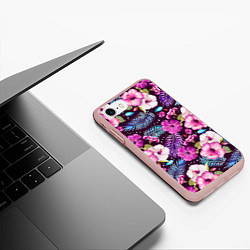 Чехол iPhone 7/8 матовый Цветочный Паттерн Flowers and leaves, цвет: 3D-светло-розовый — фото 2