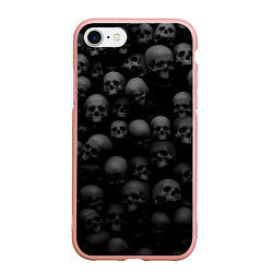 Чехол iPhone 7/8 матовый Черепа на черном фоне паттерн, цвет: 3D-светло-розовый