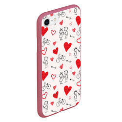 Чехол iPhone 7/8 матовый Романтические сердечки, цвет: 3D-малиновый — фото 2