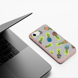Чехол iPhone 7/8 матовый Узорные ананасы, цвет: 3D-светло-розовый — фото 2
