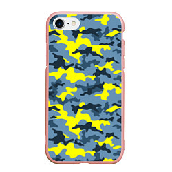 Чехол iPhone 7/8 матовый Камуфляж Жёлто-Голубой, цвет: 3D-светло-розовый