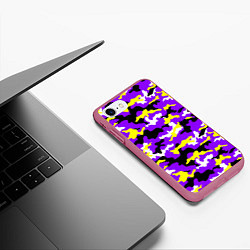 Чехол iPhone 7/8 матовый Камуфляж Фиолетово-Жёлтый, цвет: 3D-малиновый — фото 2