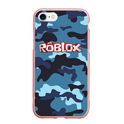 Чехол iPhone 7/8 матовый Roblox Камуфляж Тёмный Синий, цвет: 3D-светло-розовый
