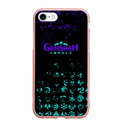 Чехол iPhone 7/8 матовый GENSHIN NEON PATTERN SYMBOL НЕОН ЭМБЛЕМЫ, цвет: 3D-светло-розовый