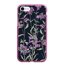 Чехол iPhone 7/8 матовый Цветы Фиолетовые, цвет: 3D-малиновый