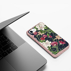 Чехол iPhone 7/8 матовый Цветы Розовые, цвет: 3D-светло-розовый — фото 2