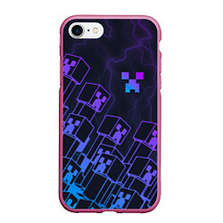 Чехол iPhone 7/8 матовый Minecraft CREEPER NEON, цвет: 3D-малиновый