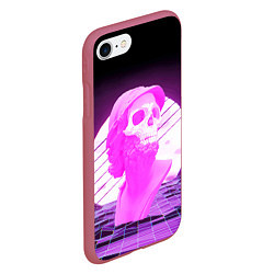 Чехол iPhone 7/8 матовый Vaporwave Skull Психоделика, цвет: 3D-малиновый — фото 2