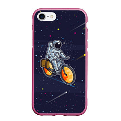 Чехол iPhone 7/8 матовый Космонавт на велосипеде, цвет: 3D-малиновый