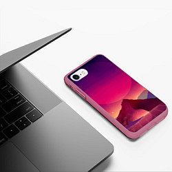 Чехол iPhone 7/8 матовый Горы Космос Neon Психоделика, цвет: 3D-малиновый — фото 2