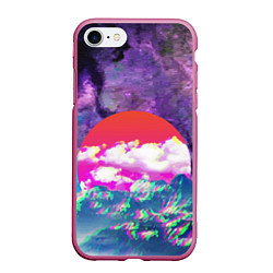 Чехол iPhone 7/8 матовый Закат красного солнца Импрессионизм Горы Neon, цвет: 3D-малиновый
