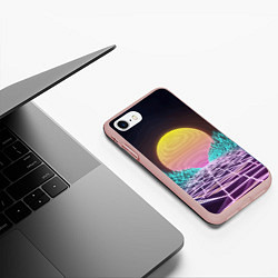 Чехол iPhone 7/8 матовый Vaporwave Закат солнца в горах Neon, цвет: 3D-светло-розовый — фото 2