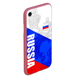 Чехол iPhone 7/8 матовый RUSSIA - SPORTWEAR - ТРИКОЛОР, цвет: 3D-малиновый — фото 2