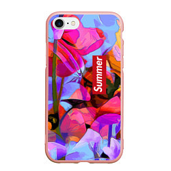 Чехол iPhone 7/8 матовый Красочный летний цветочный паттерн Summer color pa, цвет: 3D-светло-розовый