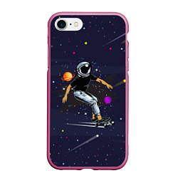 Чехол iPhone 7/8 матовый Космонавт - скейтбордист, цвет: 3D-малиновый