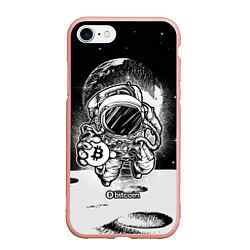 Чехол iPhone 7/8 матовый Космонавт с биткоином, цвет: 3D-светло-розовый