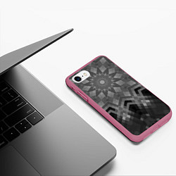Чехол iPhone 7/8 матовый Серый геометрический орнамент-калейдоскоп, цвет: 3D-малиновый — фото 2