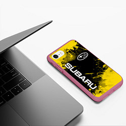 Чехол iPhone 7/8 матовый СУБАРУ - SUBARU Желтые пятна, цвет: 3D-малиновый — фото 2