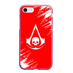 Чехол iPhone 7/8 матовый Assassins creed череп красные брызги, цвет: 3D-малиновый