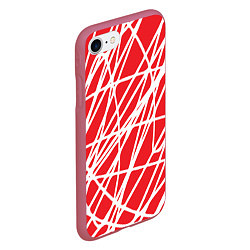 Чехол iPhone 7/8 матовый Белые линии на красном фоне Абстракция, цвет: 3D-малиновый — фото 2