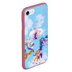 Чехол iPhone 7/8 матовый My Little Pony летают в облаках, цвет: 3D-малиновый — фото 2