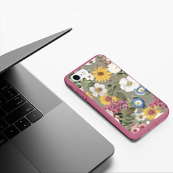 Чехол iPhone 7/8 матовый Цветы Красочный Вечерний Узор, цвет: 3D-малиновый — фото 2