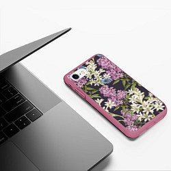 Чехол iPhone 7/8 матовый Цветы Розово-Сиреневые, цвет: 3D-малиновый — фото 2