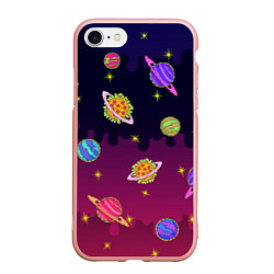 Чехол iPhone 7/8 матовый Pizza in Space, цвет: 3D-светло-розовый